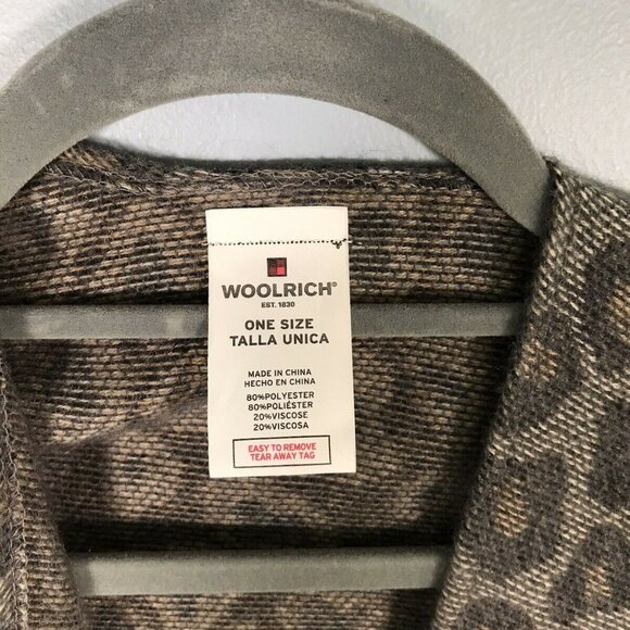 Woolrich Leopard Print Fringe Poncho Wrap One Size Polyester & Viscose Brown/Gra - Picture 3 of 8